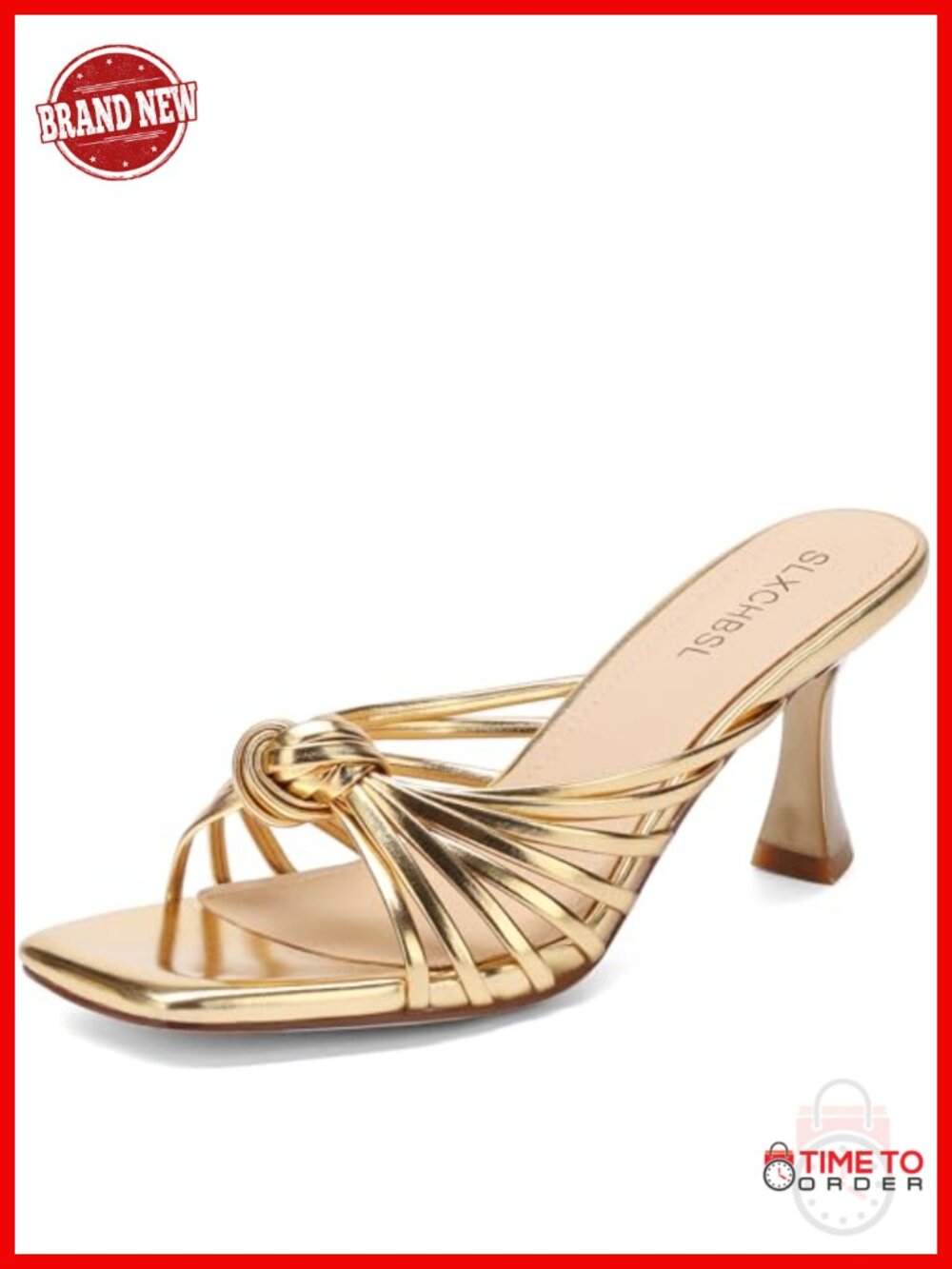 Faux Leather Kitten Heel Sandals Square Toe Slip On Knotted Heeled Shoes